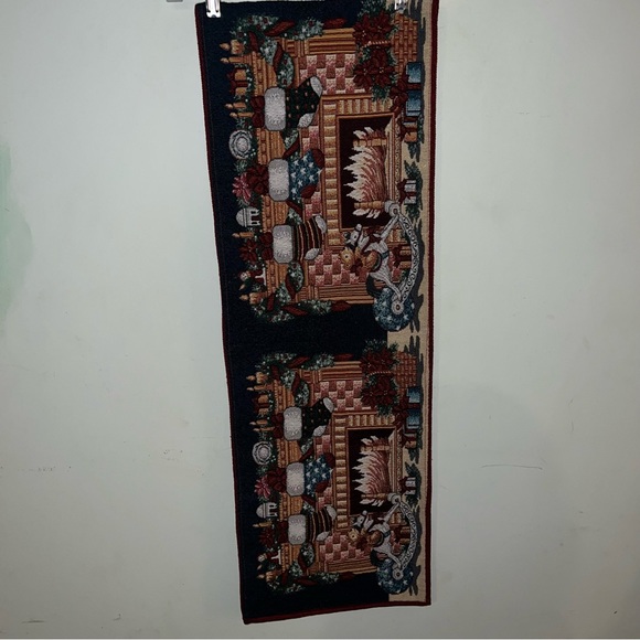 Holiday Table Runner Fireplace with Stockings Rockinghorse 70” Long 12” wide - Picture 6 of 11